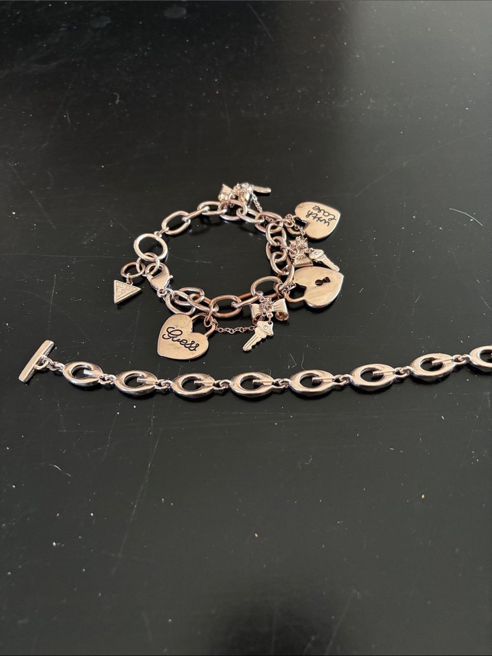Guess Silver-Tone Charm Bracelet with Heart, Key & Lock Charms